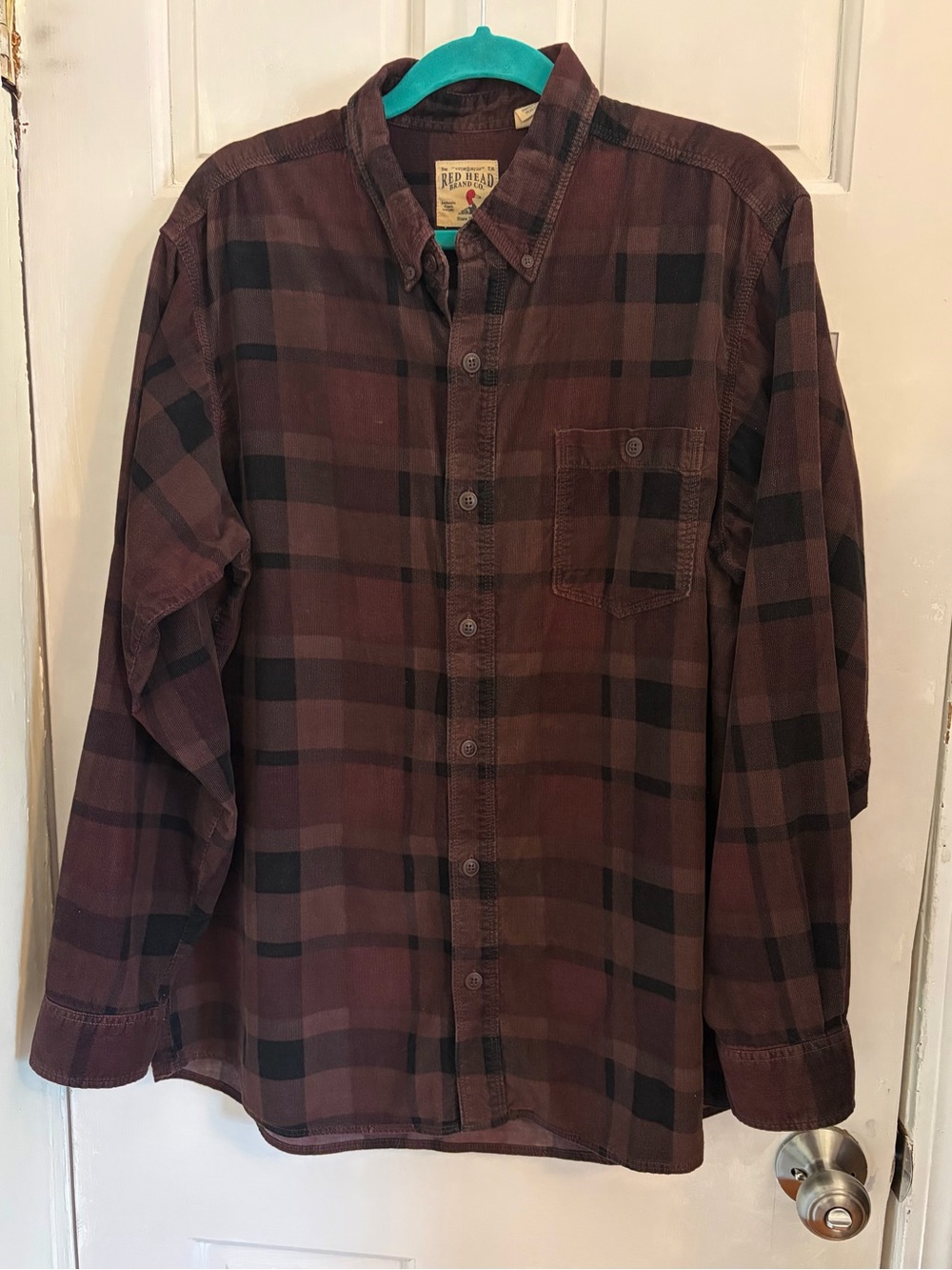 Plaid Corduroy Men's Button Down 100% Cotton Size Large Brown fall cabin core